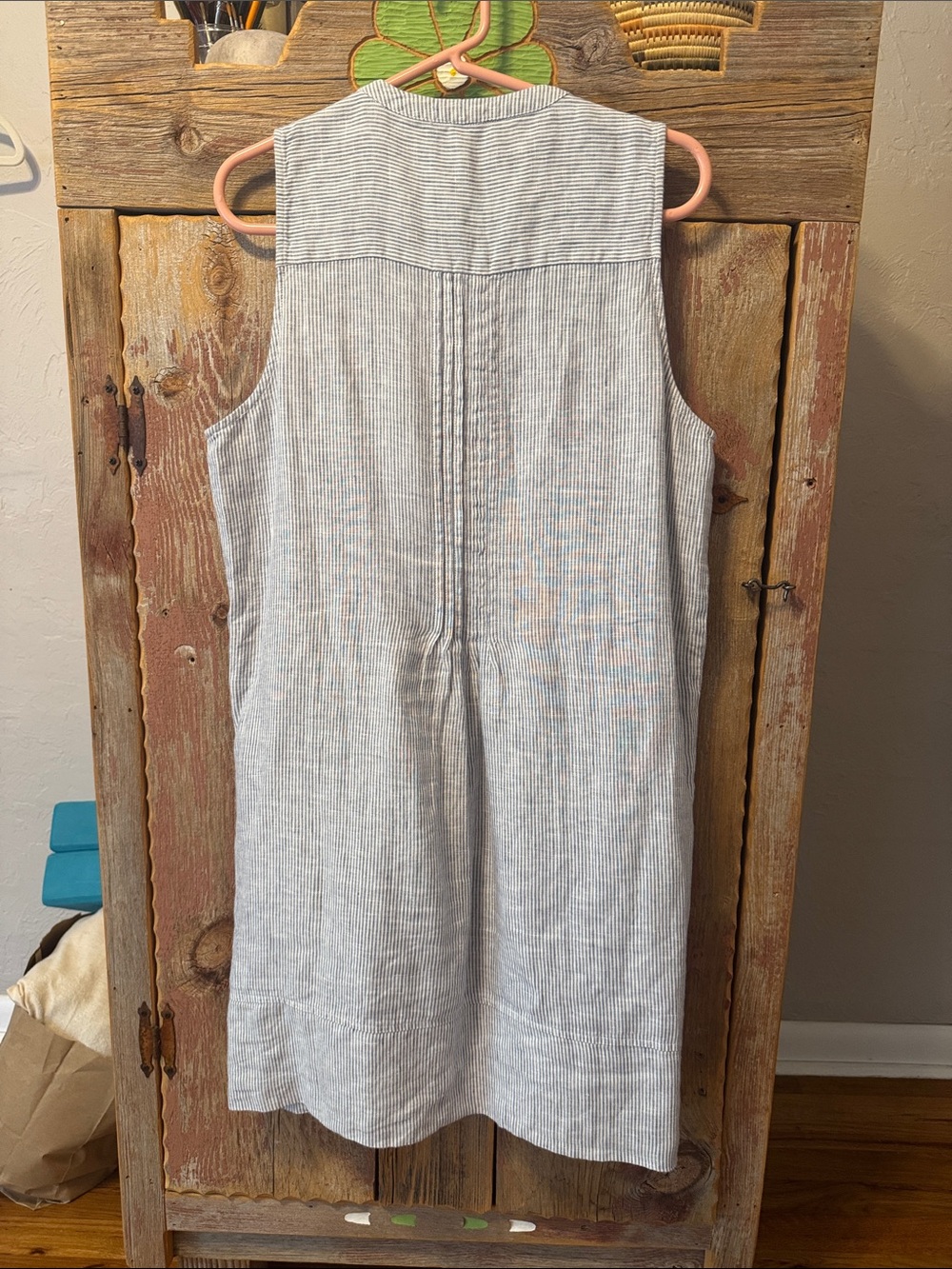 Quince European Linen Sleeveless Swing Dress blue pinstripe medium - Picture 10 of 16